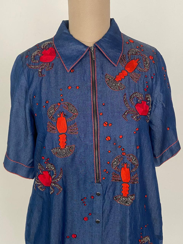 Shahin Mannan Embroidered Denim Shirt Dress