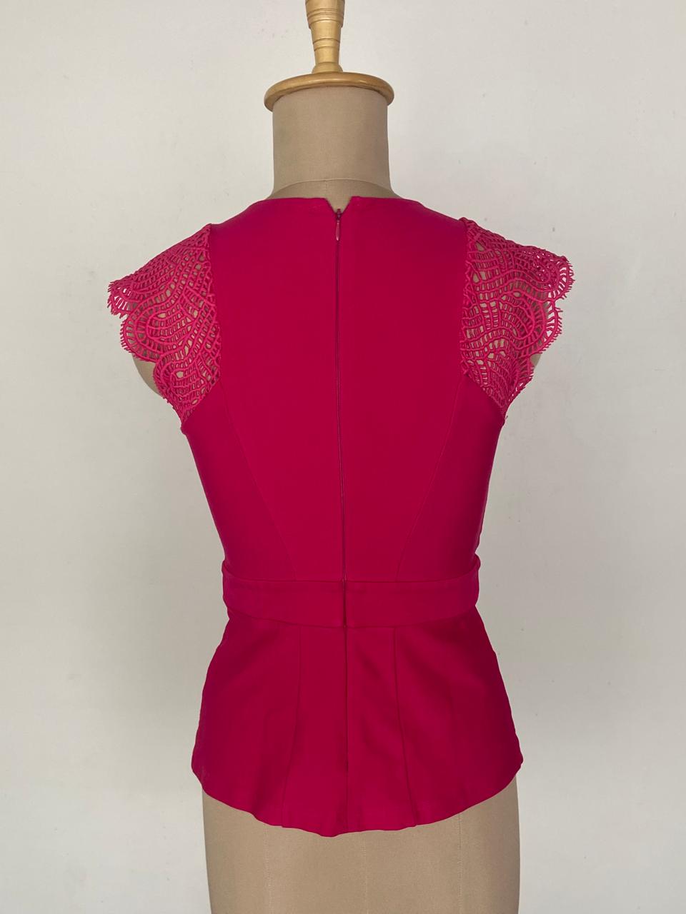 Karen Millen Fuchsia Lace-Sleeve Top