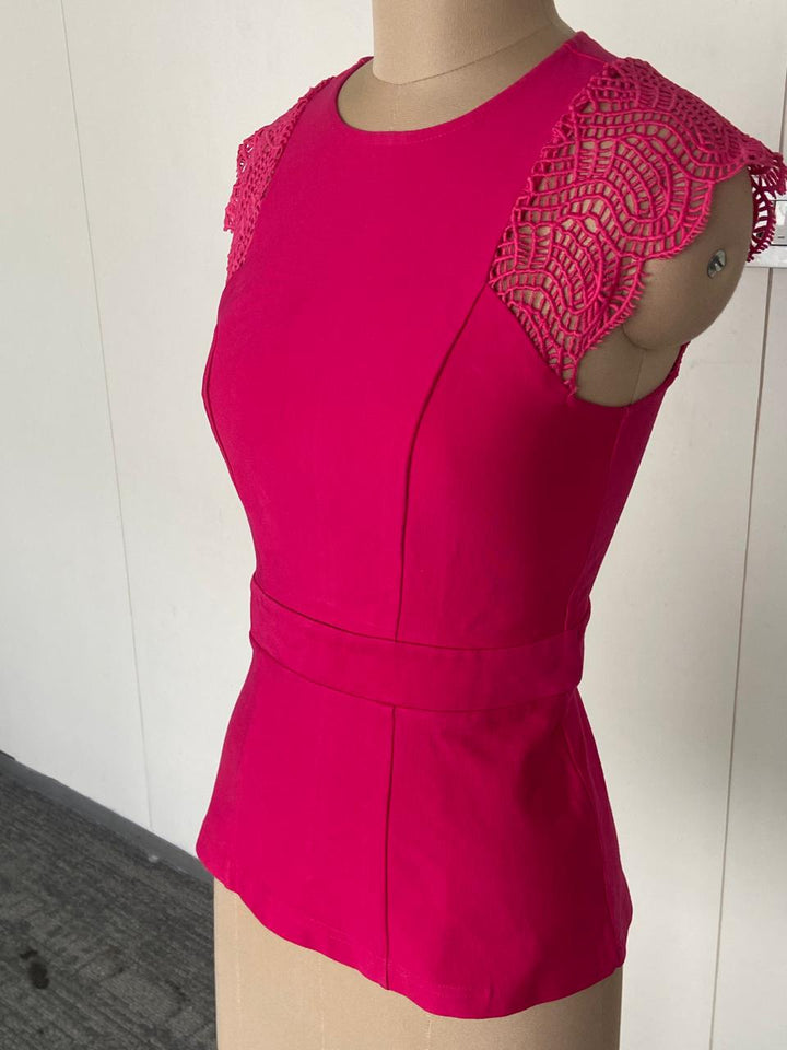 Karen Millen Fuchsia Lace-Sleeve Top
