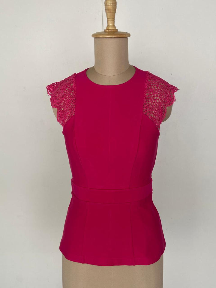 Karen Millen Fuchsia Lace-Sleeve Top