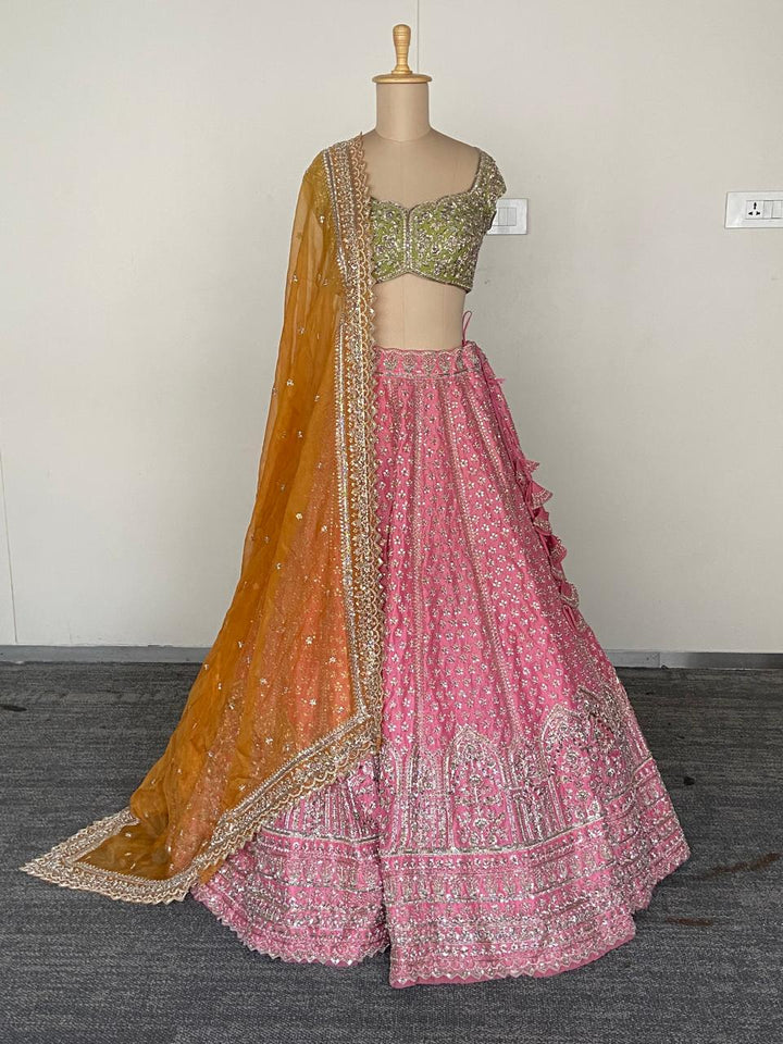 Anushree Reddy Pink & Green Embroidered Lehenga Set