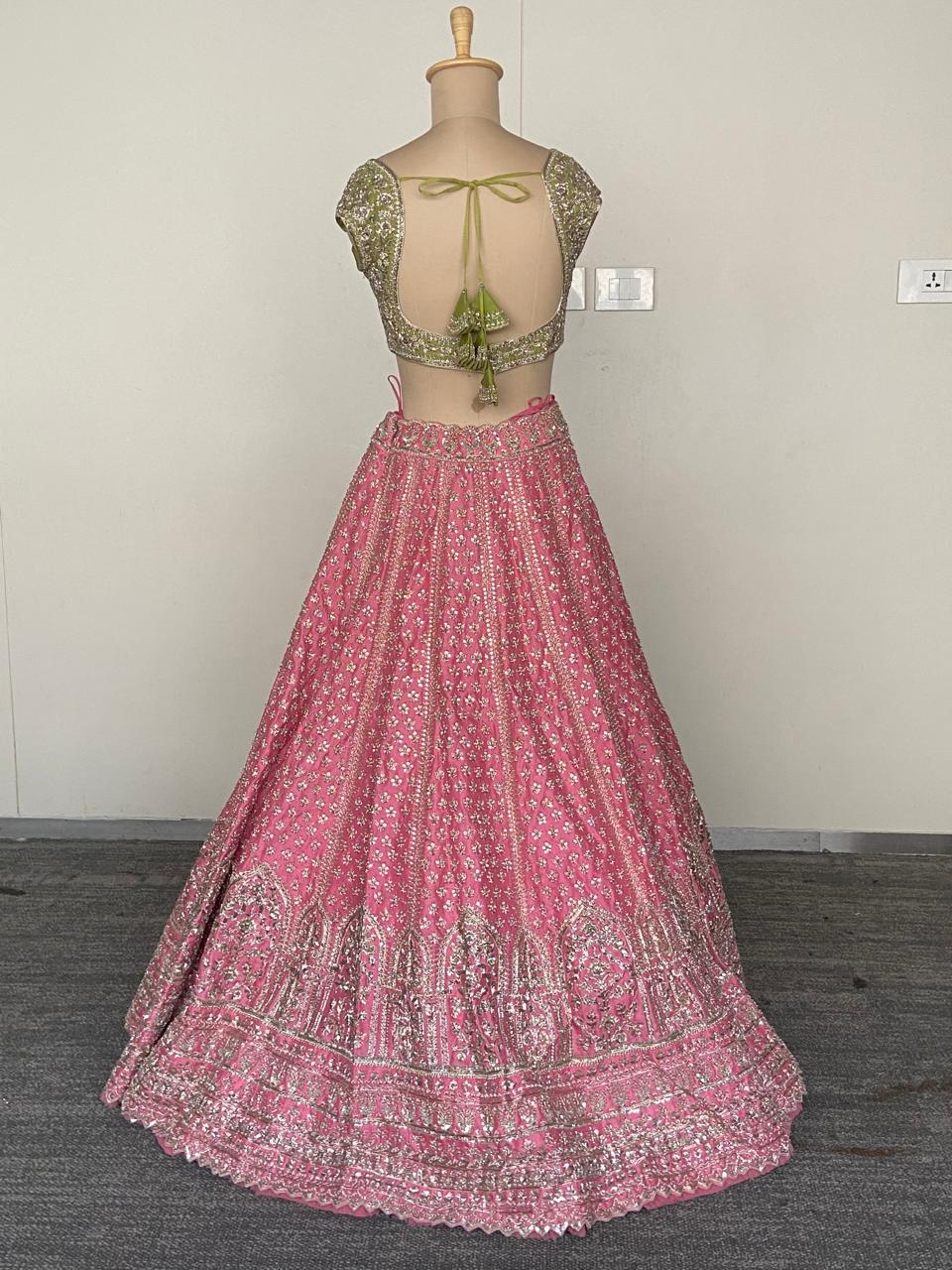 Anushree Reddy Pink & Green Embroidered Lehenga Set