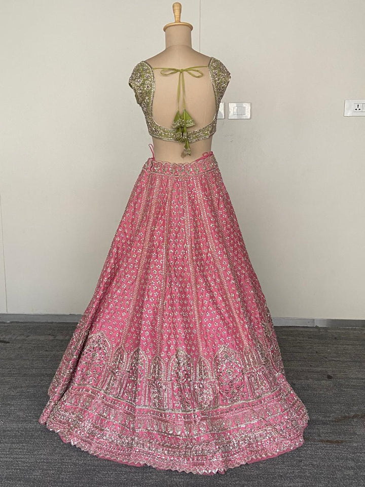 Anushree Reddy Pink & Green Embroidered Lehenga Set