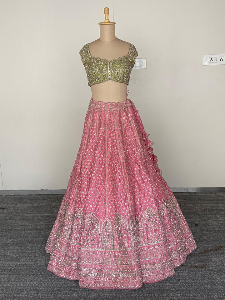 Anushree Reddy Pink & Green Embroidered Lehenga Set