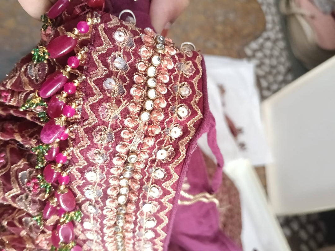 Tarun Tahiliani Maroon Embroidered Lehenga Set
