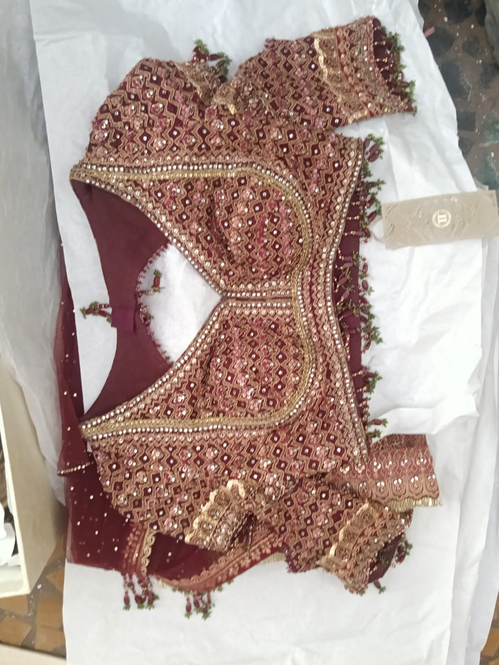 Tarun Tahiliani Maroon Embroidered Lehenga Set