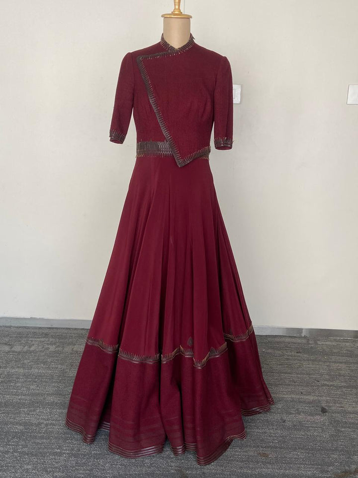 Shantanu & Nikhil Burgundy Embroidered Gown
