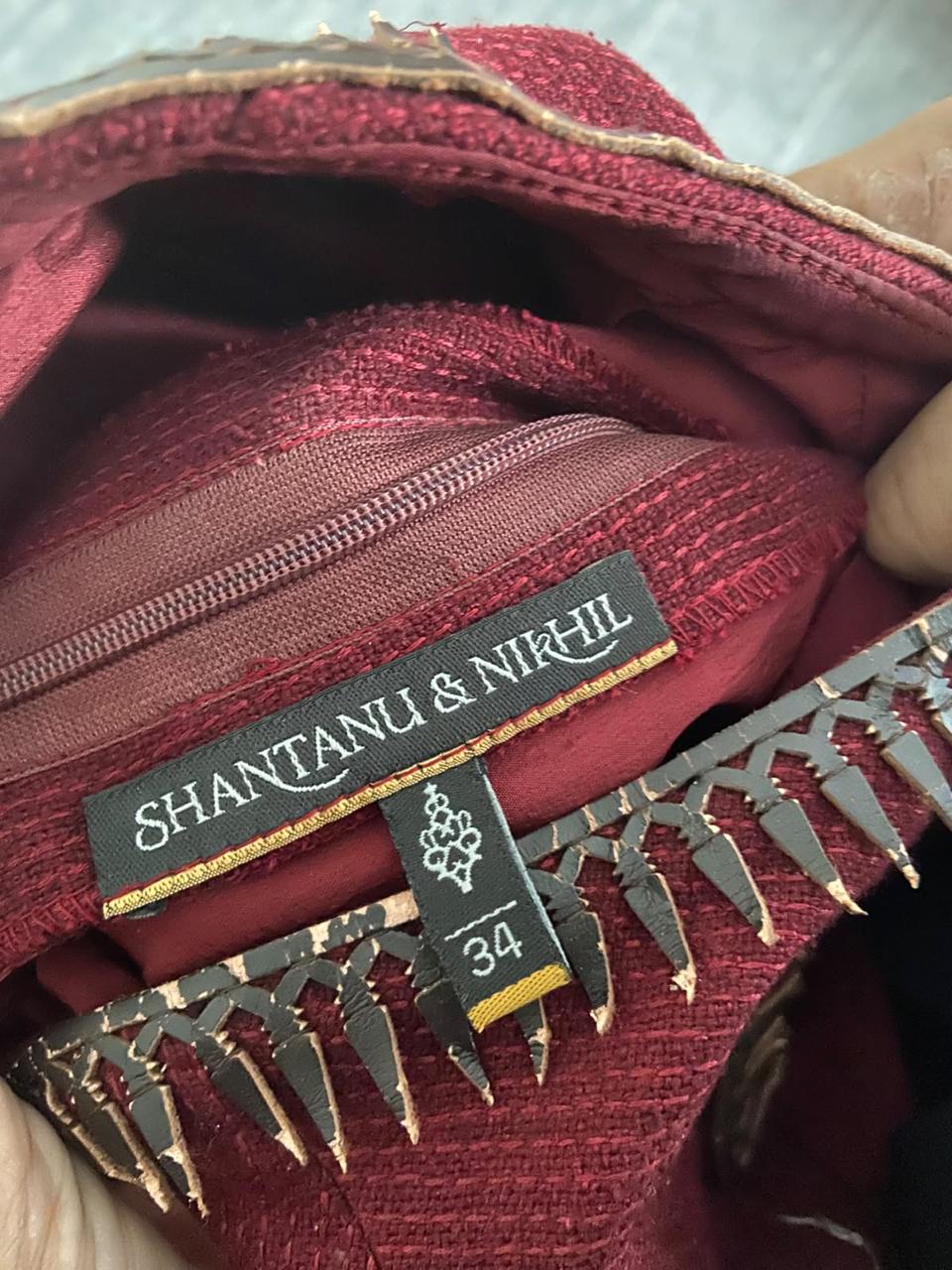 Shantanu & Nikhil Burgundy Embroidered Gown