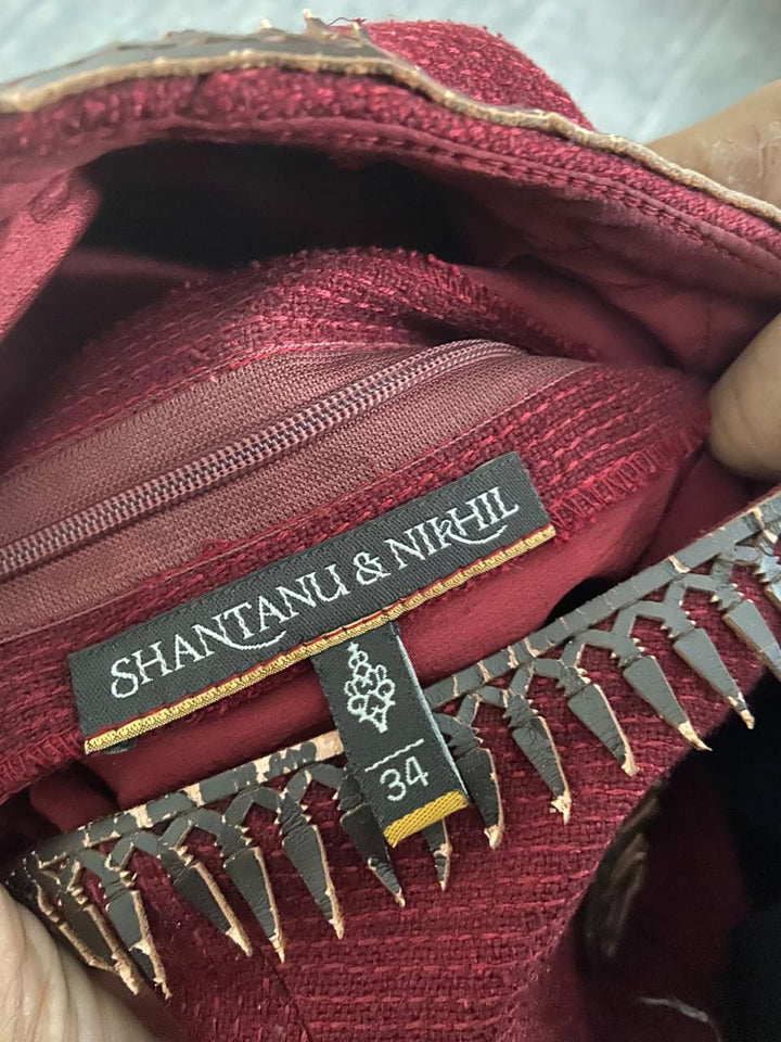 Shantanu & Nikhil Burgundy Embroidered Gown