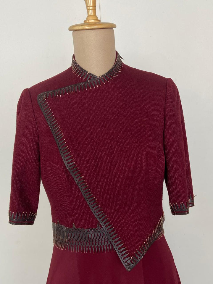Shantanu & Nikhil Burgundy Embroidered Gown