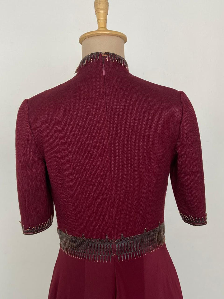 Shantanu & Nikhil Burgundy Embroidered Gown