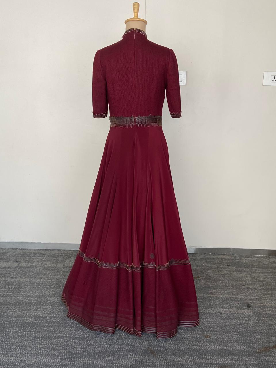 Shantanu & Nikhil Burgundy Embroidered Gown