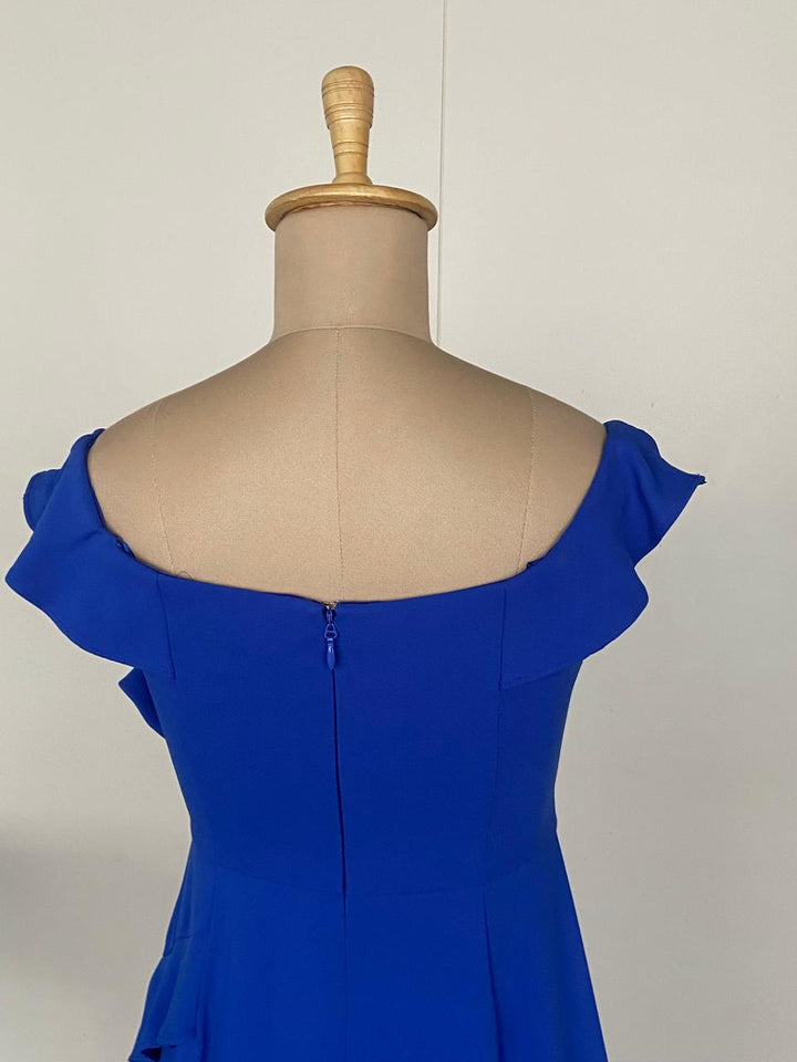 BCBG Max Azria Cobalt Blue Off-Shoulder Gown
