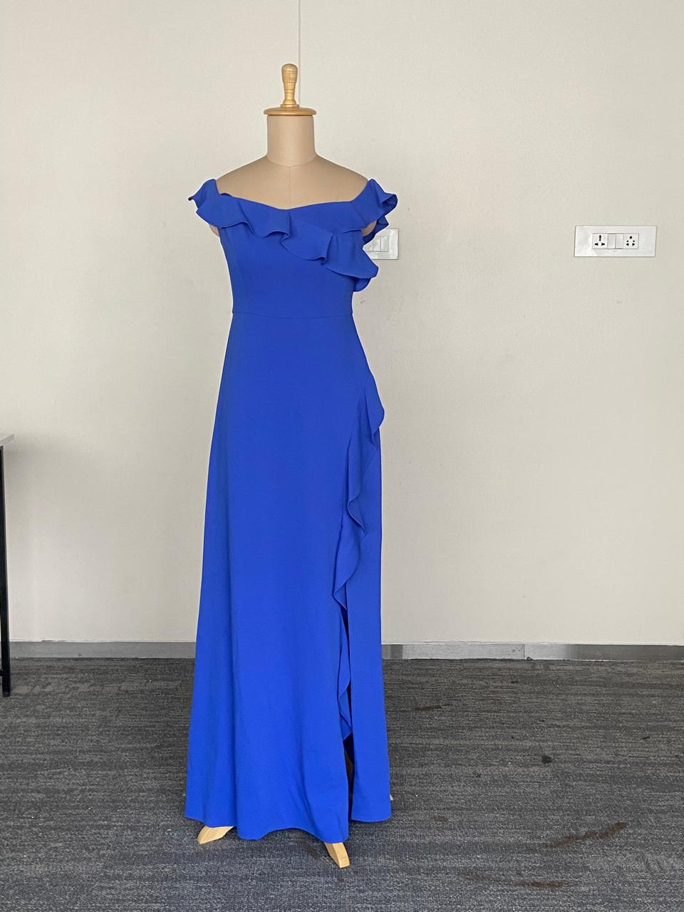 BCBG Max Azria Cobalt Blue Off-Shoulder Gown