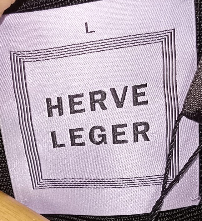 Hervé Léger Black Structured Midi Dress Size L