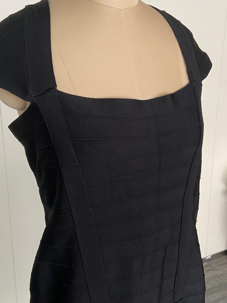 Hervé Léger Black Structured Midi Dress Size L