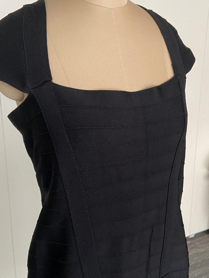 Hervé Léger Black Structured Midi Dress Size L