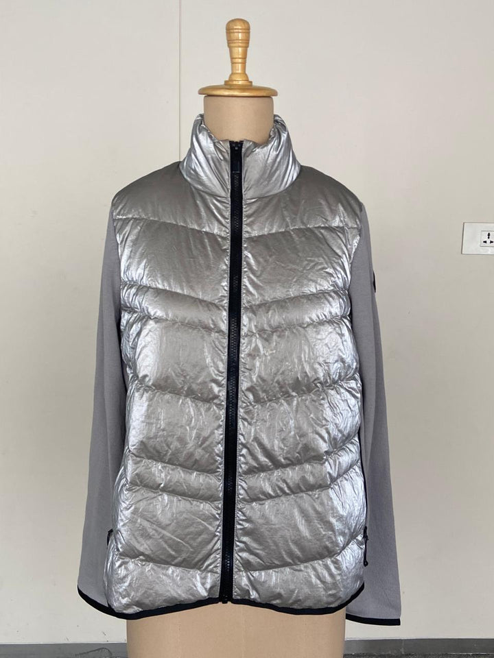 Moncler Women's Gray Panelled Wool-Blend And Quilted Shell Down Jacket