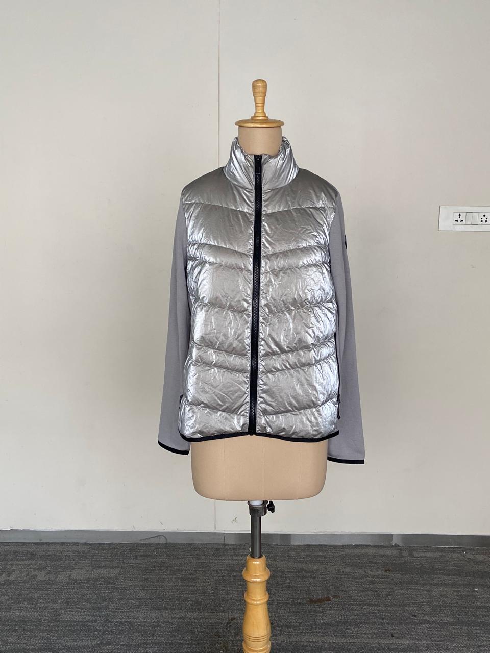 Moncler Women's Gray Panelled Wool-Blend And Quilted Shell Down Jacket