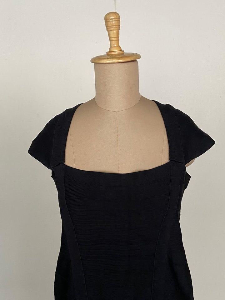 Hervé Léger Black Structured Midi Dress Size L