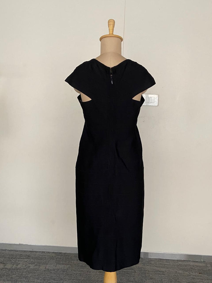 Hervé Léger Black Structured Midi Dress Size L