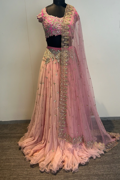 Pink embroidered lehenga set