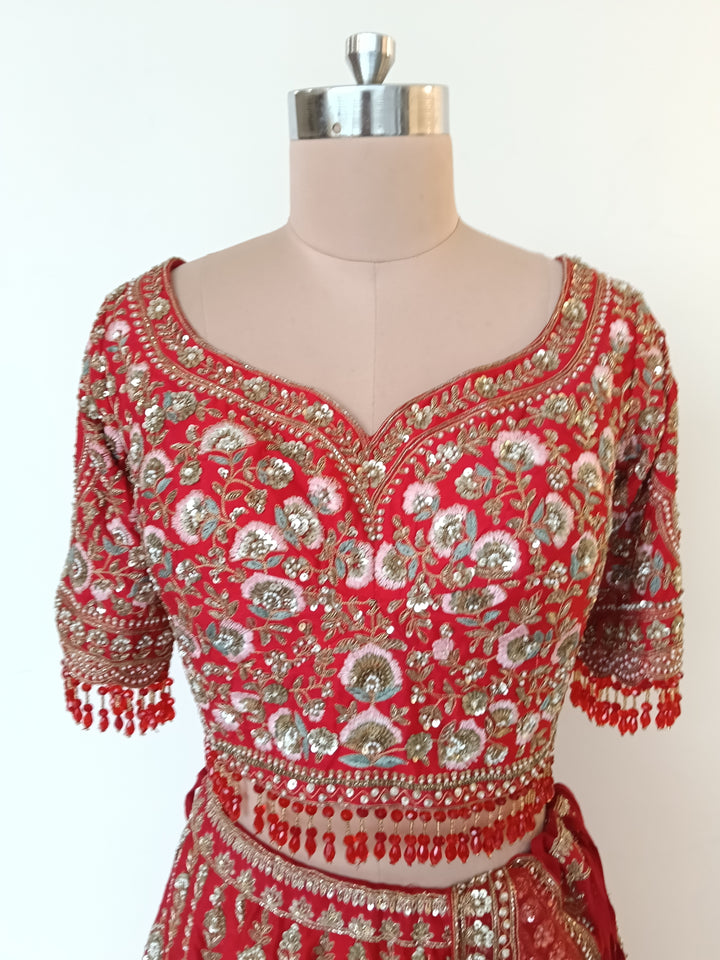 Kalighata Red Bridal Lehenga Set