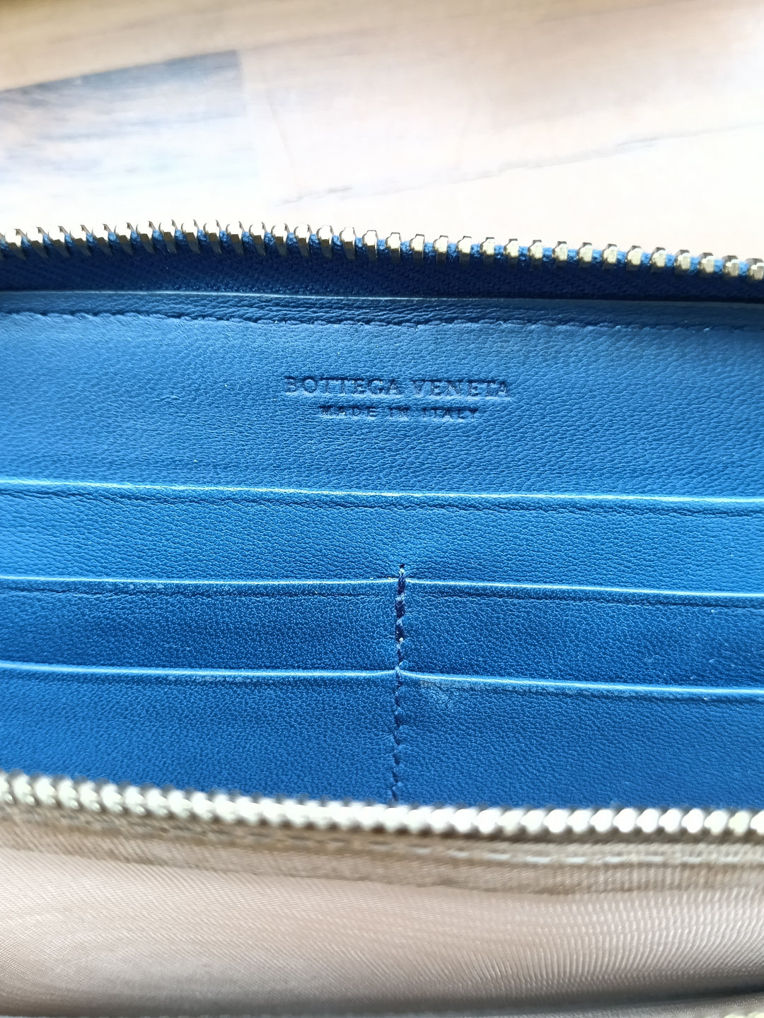 Bottega Veneta Blue Intrecciato Zip Around Wallet