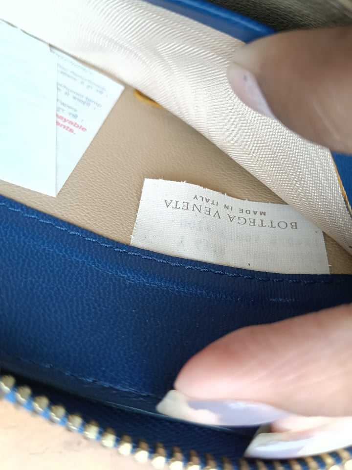 Bottega Veneta Blue Intrecciato Zip Around Wallet