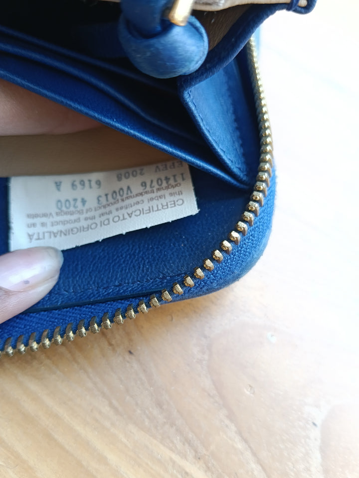 Bottega Veneta Blue Intrecciato Zip Around Wallet