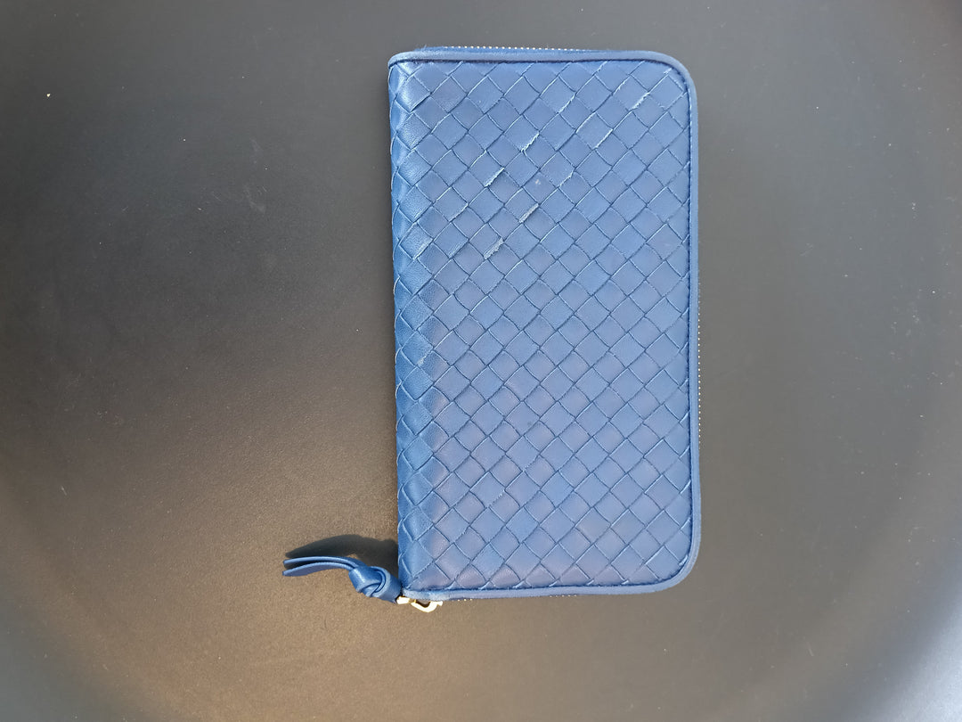 Bottega Veneta Blue Intrecciato Zip Around Wallet