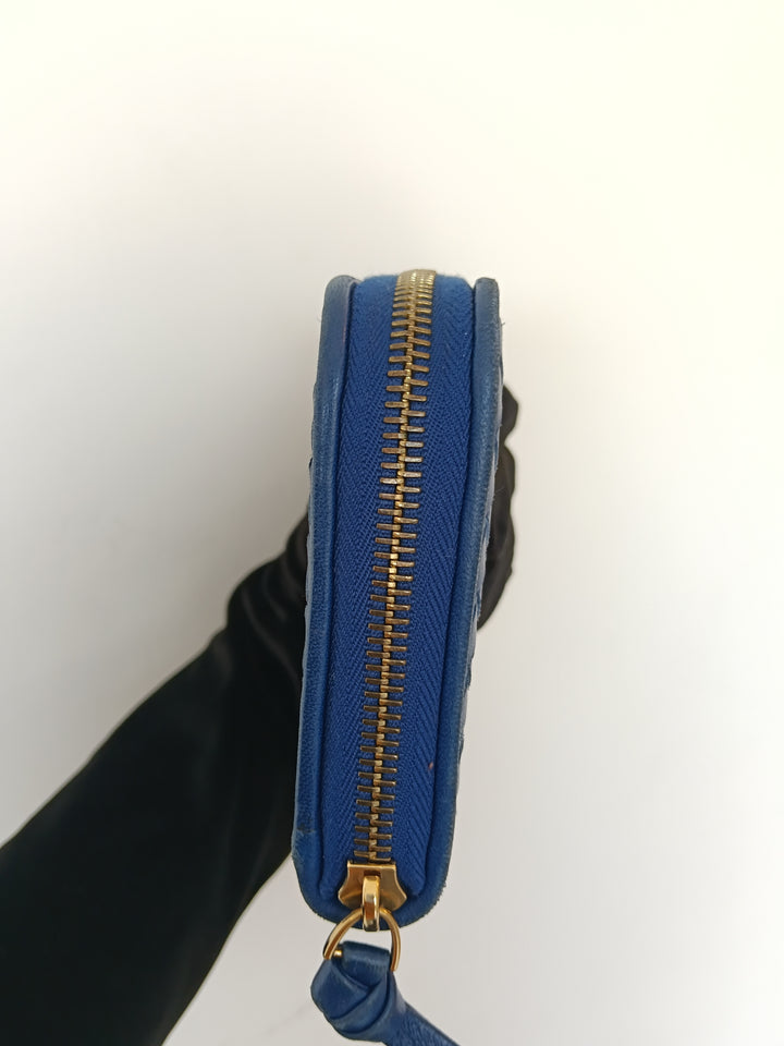 Bottega Veneta Blue Intrecciato Zip Around Wallet