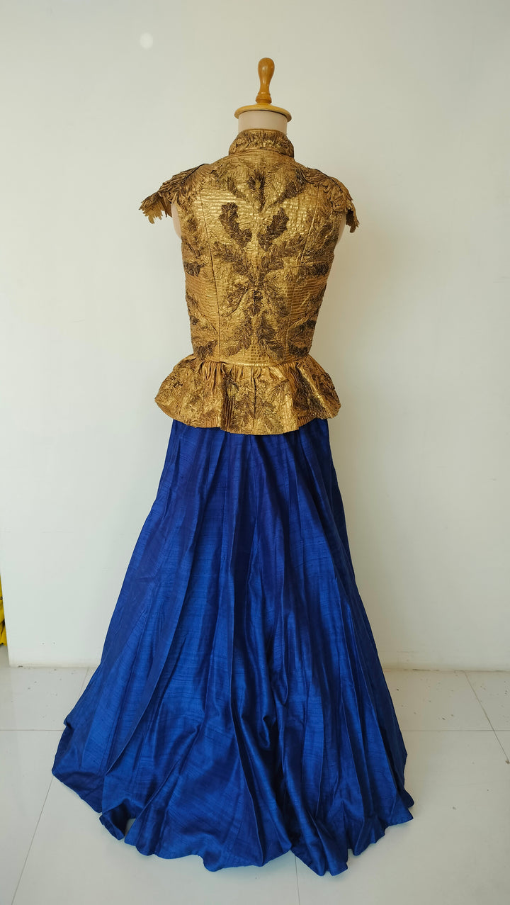Shantanu & Nikhil Gold & Royal Blue Skirt Set