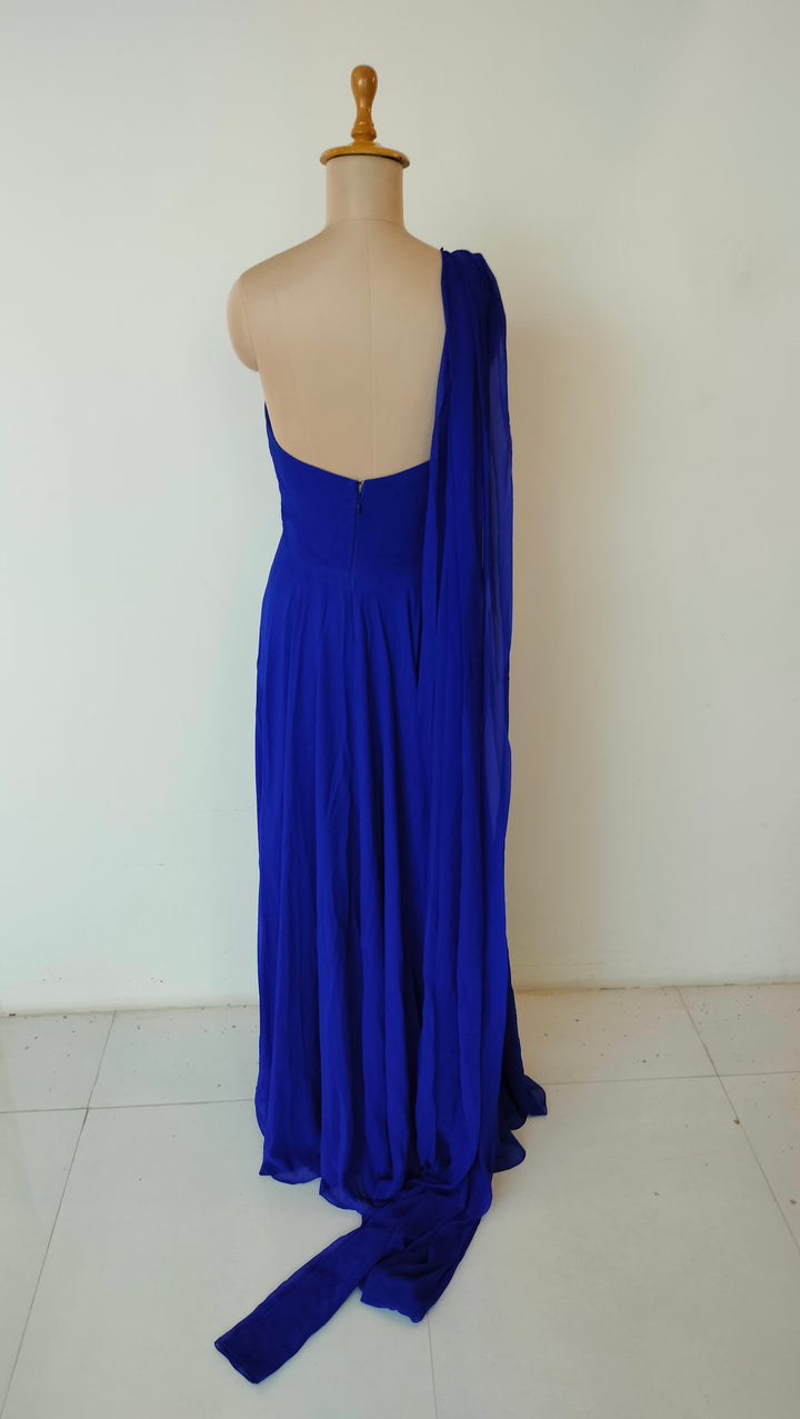 Gauri & Nainika One-Shoulder Cobalt Gown