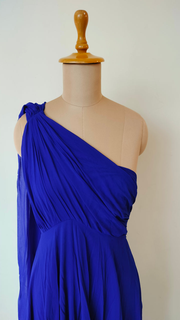 Gauri & Nainika One-Shoulder Cobalt Gown
