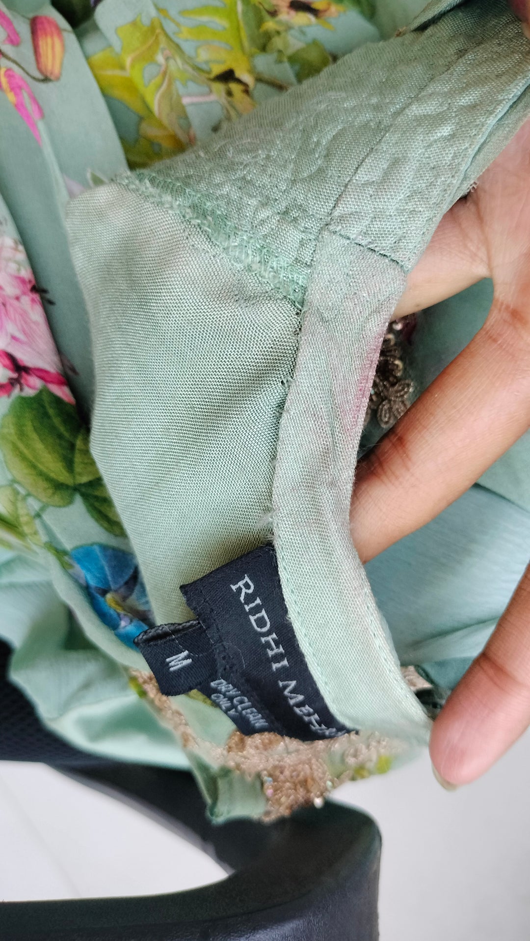 Ridhi Mehra Seafoam Green Floral Gown
