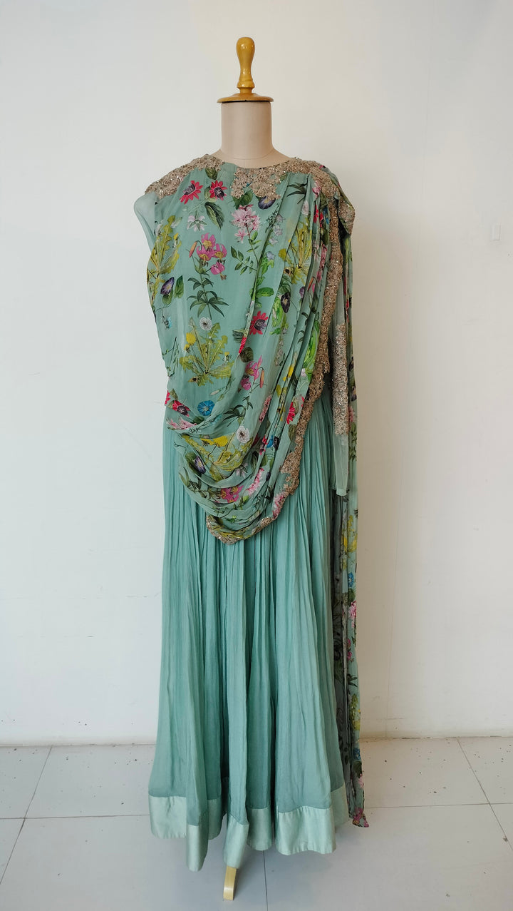 Ridhi Mehra Seafoam Green Floral Gown