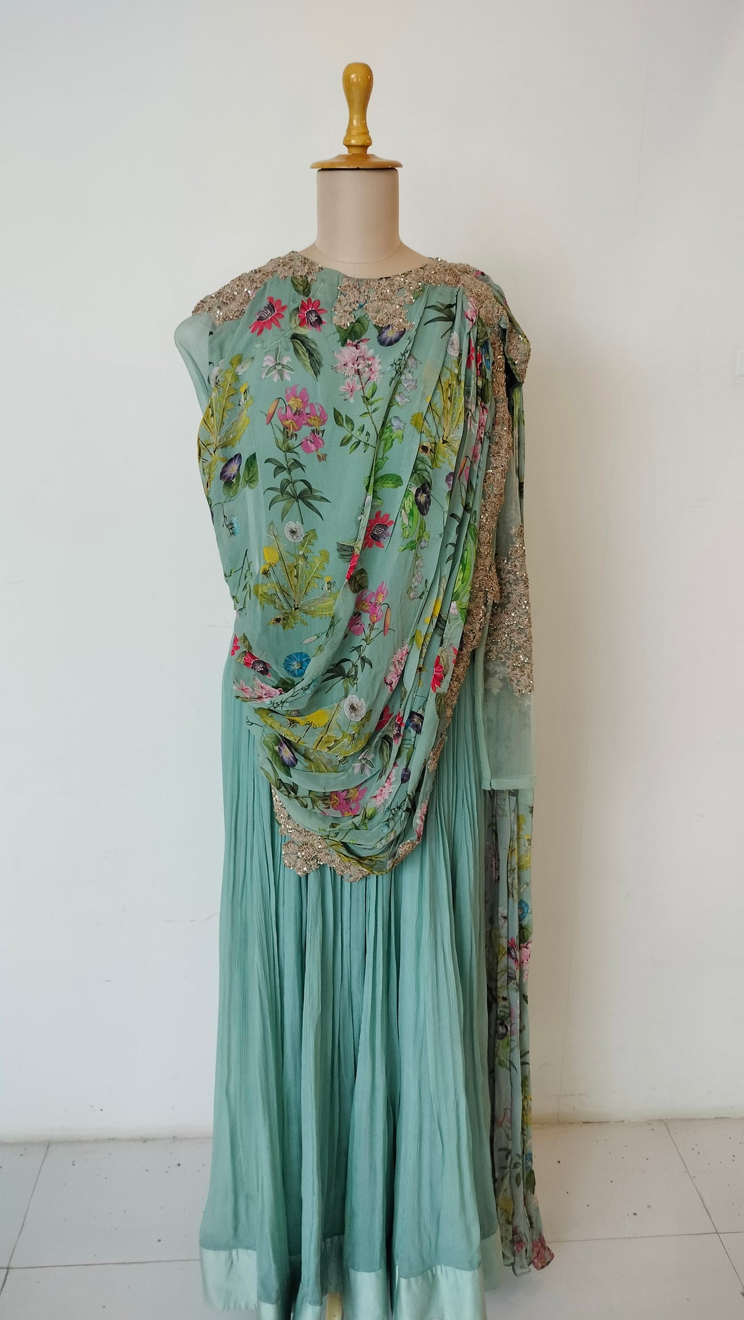 Ridhi Mehra Seafoam Green Floral Gown