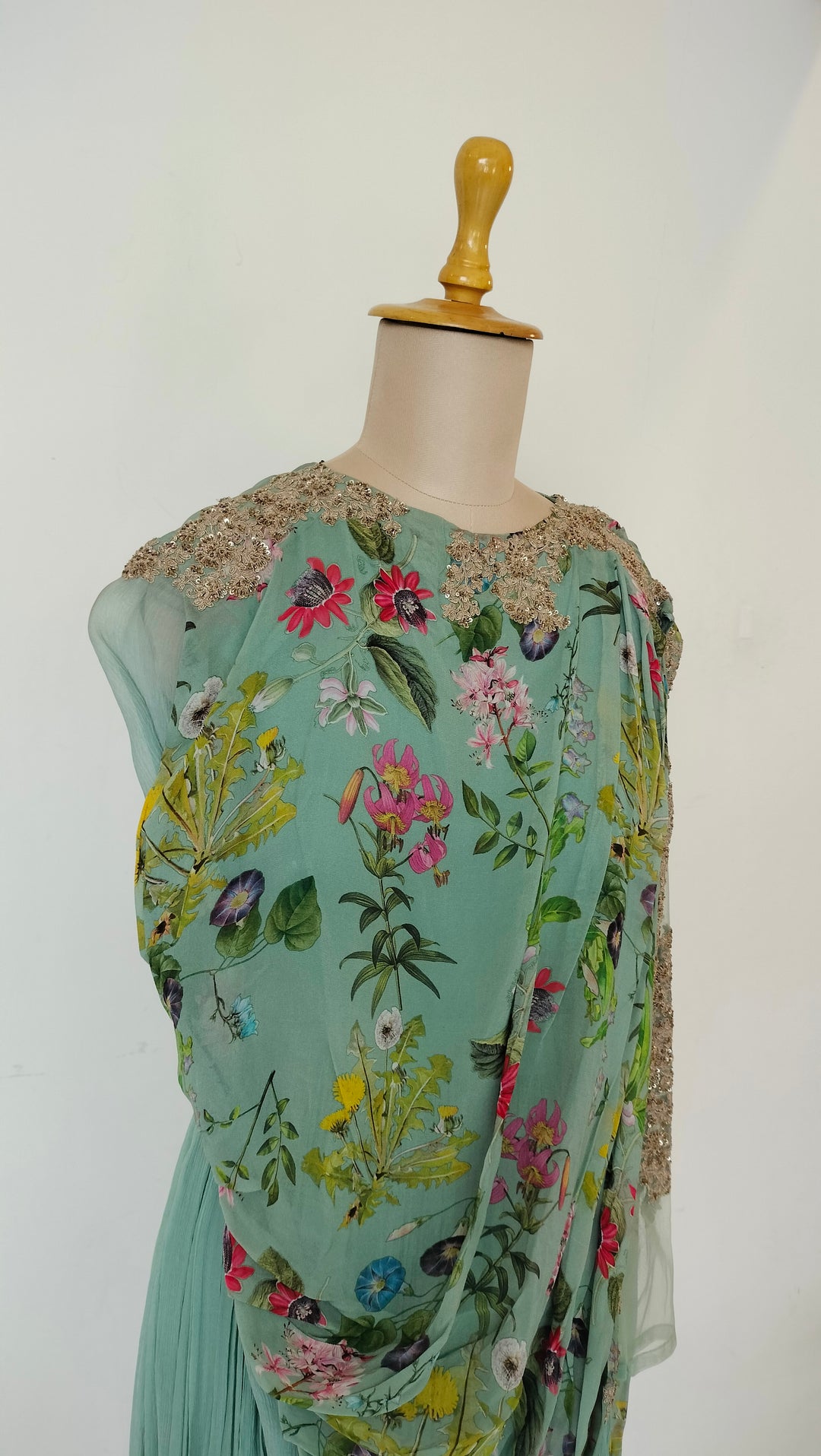 Ridhi Mehra Seafoam Green Floral Gown
