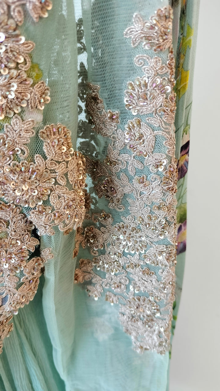 Ridhi Mehra Seafoam Green Floral Gown
