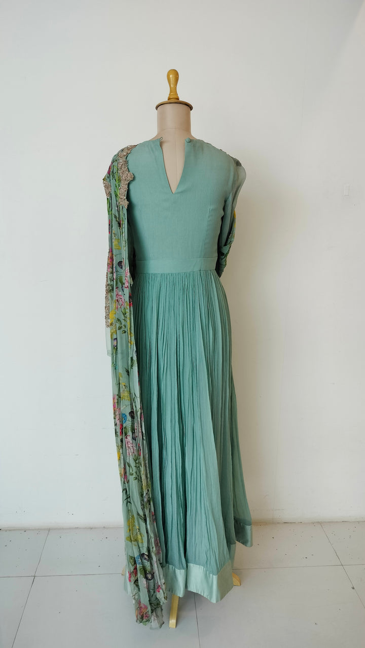 Ridhi Mehra Seafoam Green Floral Gown