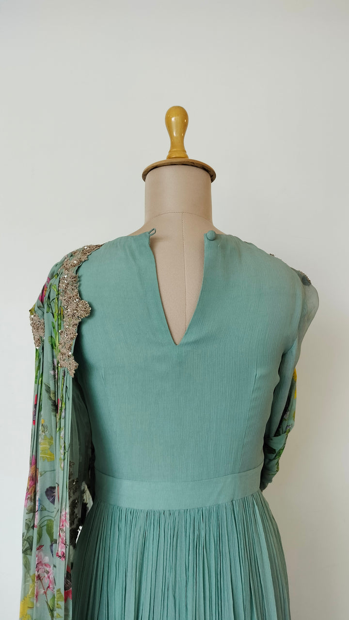 Ridhi Mehra Seafoam Green Floral Gown