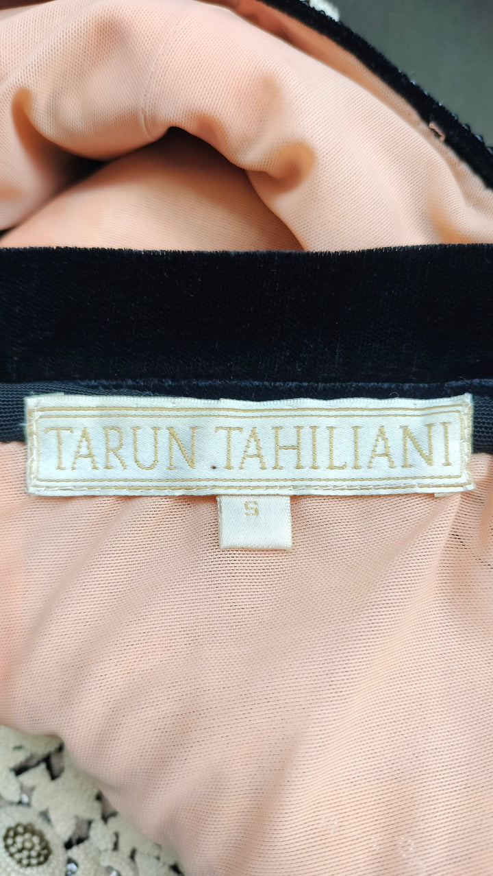 Tarun Tahiliani Black Draped Saree Set