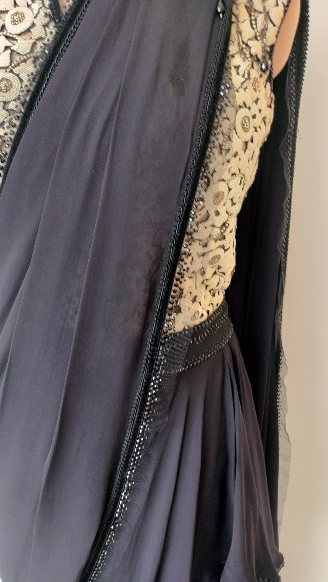 Tarun Tahiliani Black Draped Saree Set