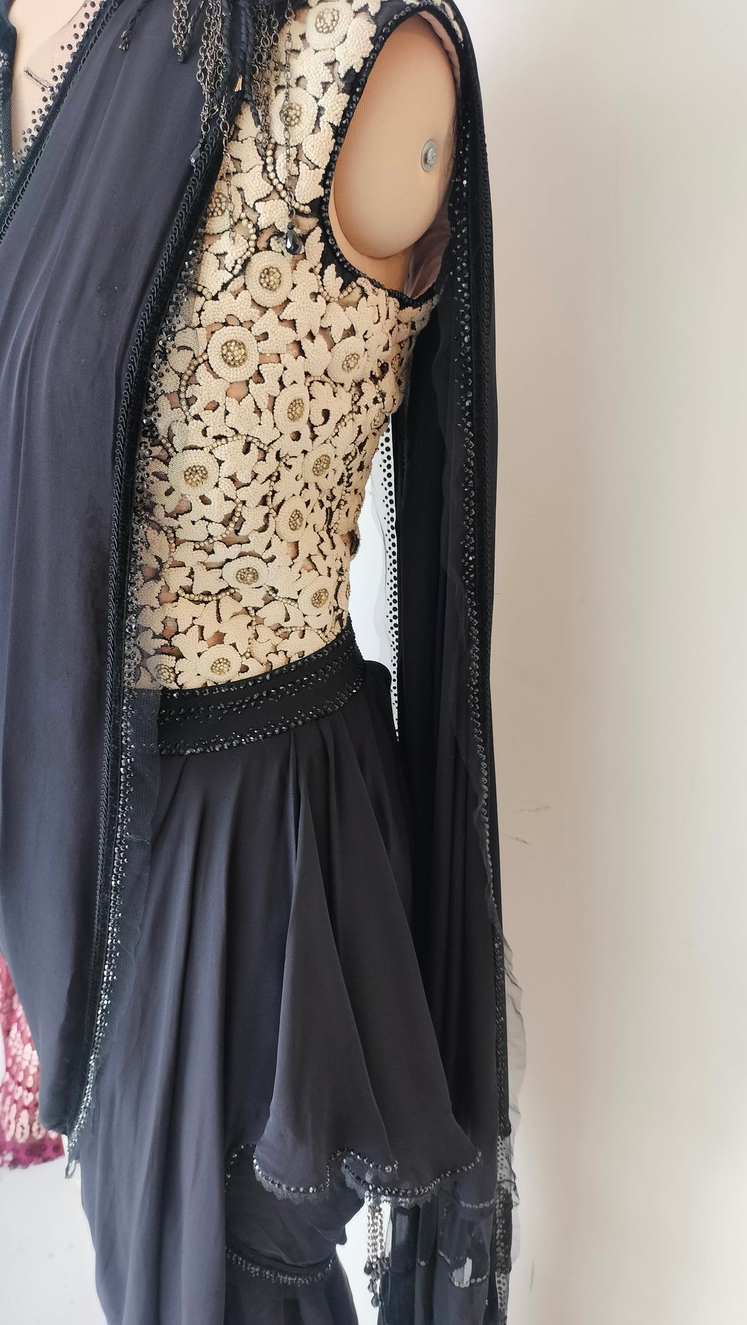 Tarun Tahiliani Black Draped Saree Set