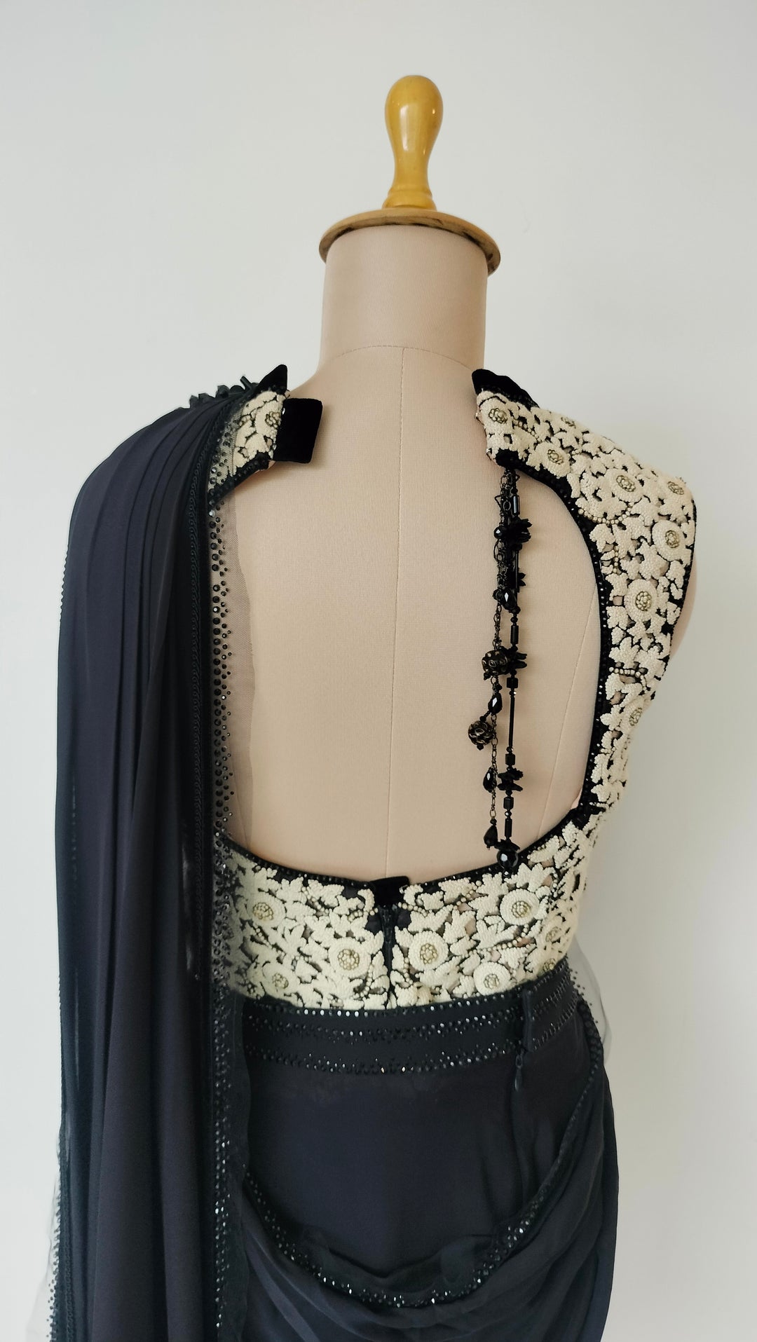 Tarun Tahiliani Black Draped Saree Set