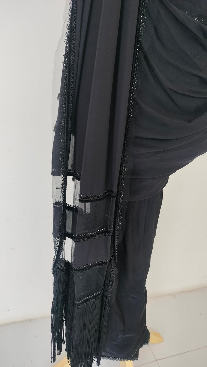 Tarun Tahiliani Black Draped Saree Set