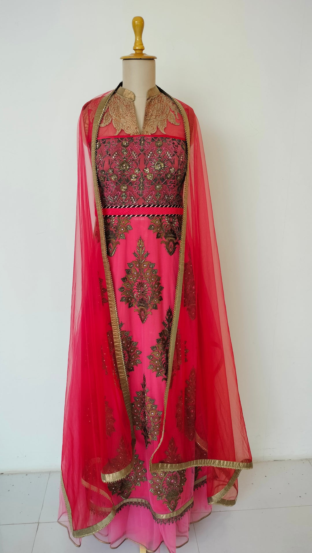 JJ Valaya Fuchsia Heritage Embroidered Suit Set