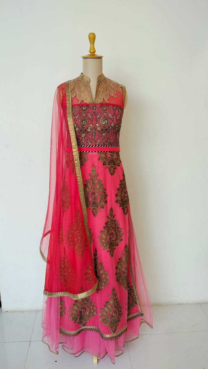 JJ Valaya Fuchsia Heritage Embroidered Suit Set