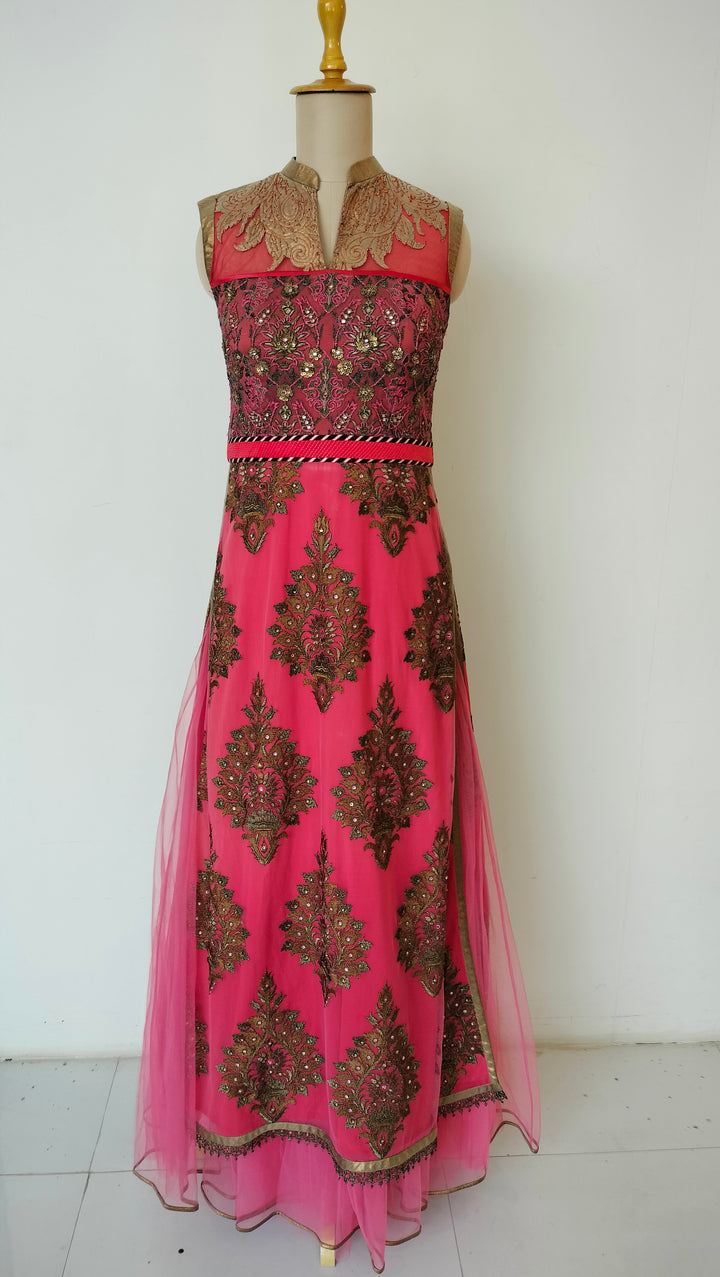 JJ Valaya Fuchsia Heritage Embroidered Suit Set